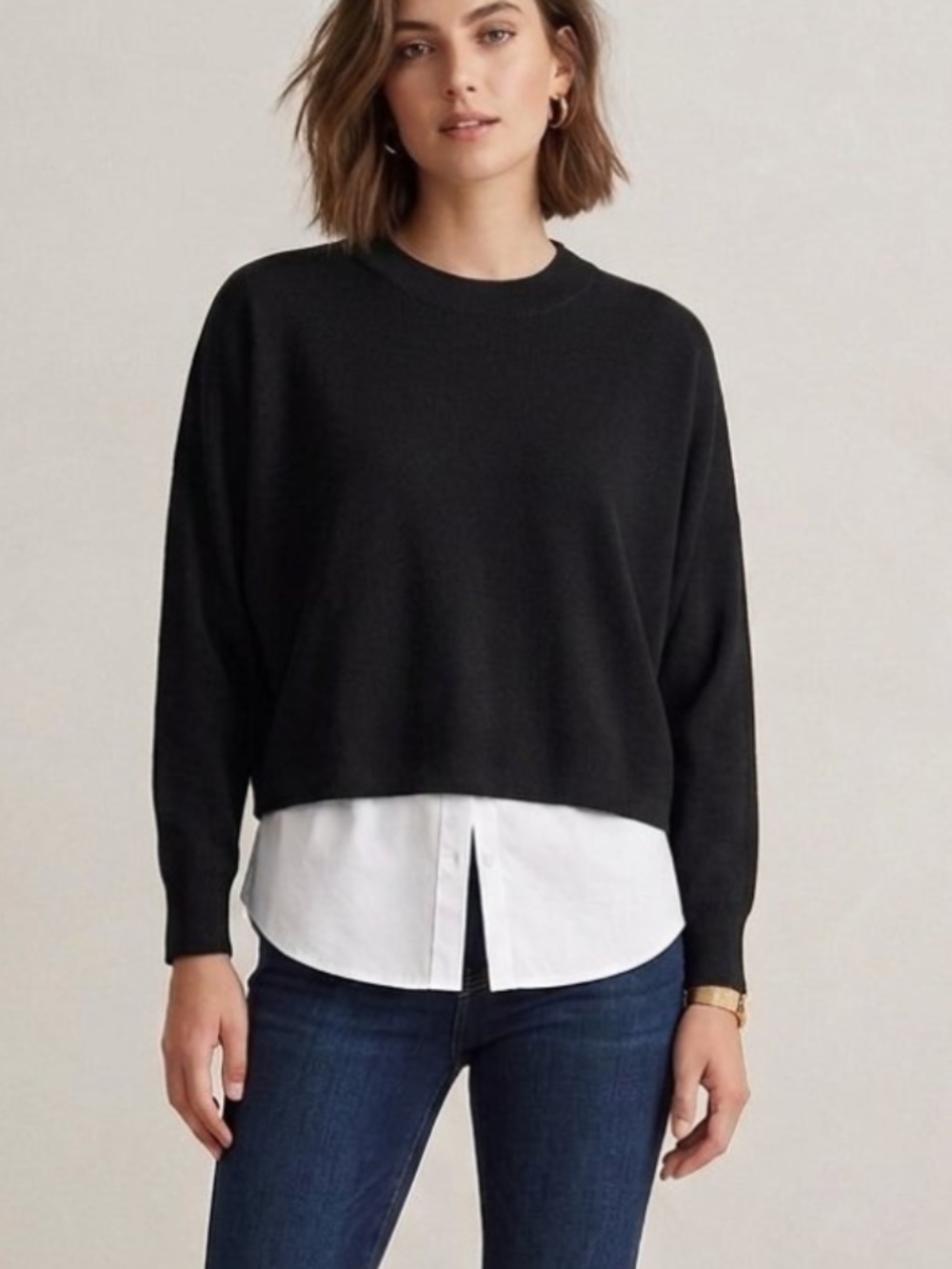 Brian Bailey Cropped Knit Jet Black Sweater - XL